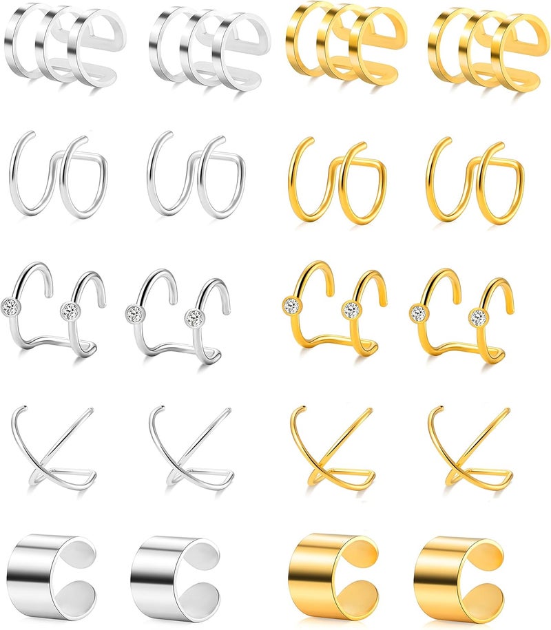 Tornito 4-10 Pairs Stainless Steel Ear Cuff Helix Cartilage Clip On Wrap Earrings Fake Nose Ring Non-Piercing Adjustable - Image 1